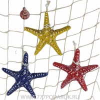 Декоративная Морская звезда  15 см (комплект 3шт) желтая, синяя, красная