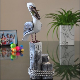 Декоративный Пеликан с рыбой, морской декор  37см, дерево